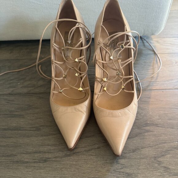 Valentino Nude Beige Lace Up Heels 38.5 - Picture 3 of 3